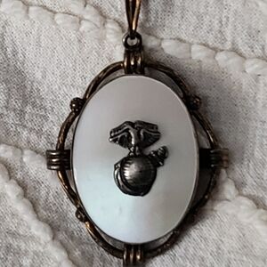 WW2 10k Over Sterling Sweetheart Elegant Mother Of Pearl Locket Marines Necklace